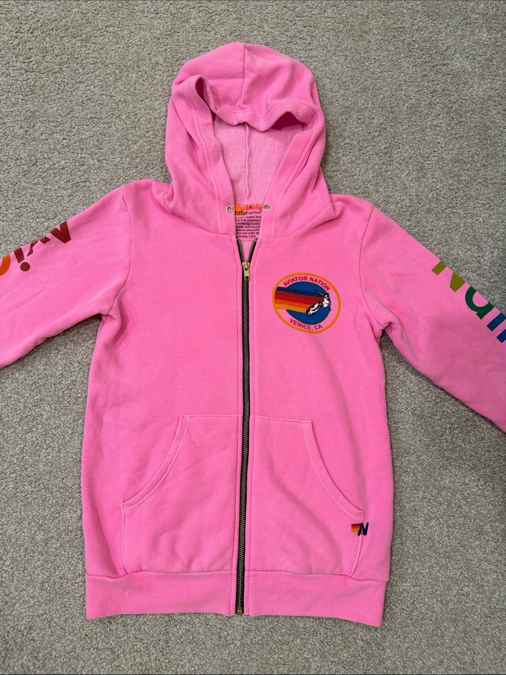 Kids Aviator Nation Pink Zip-Up Hoodie Sweatshirt